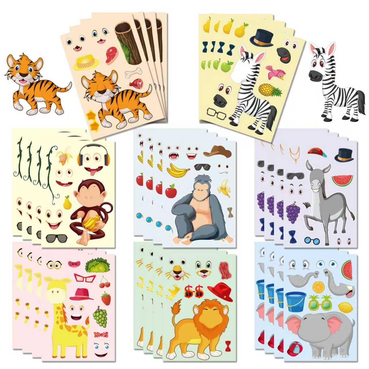 Shalve 32 Sheets 6.3"×4.3" Jungle Animal Face Changing Stickers DIY Creative Stickers for Birthday Favors Arts and Crafts Gift Bag Fillers Classroom Reward Stickers