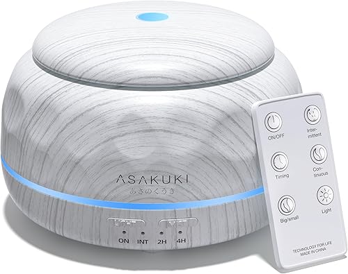 ASAKUKI Difusor de aceite esencial de 10.1 fl oz humidificador de aromaterapia con luz de 7 colores, difusor pequeño para el hogar y perfecto para