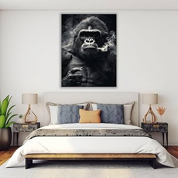 Amazon.co.jp: veces ウォールアート 装飾パネル, ブラックゴリラ喫煙