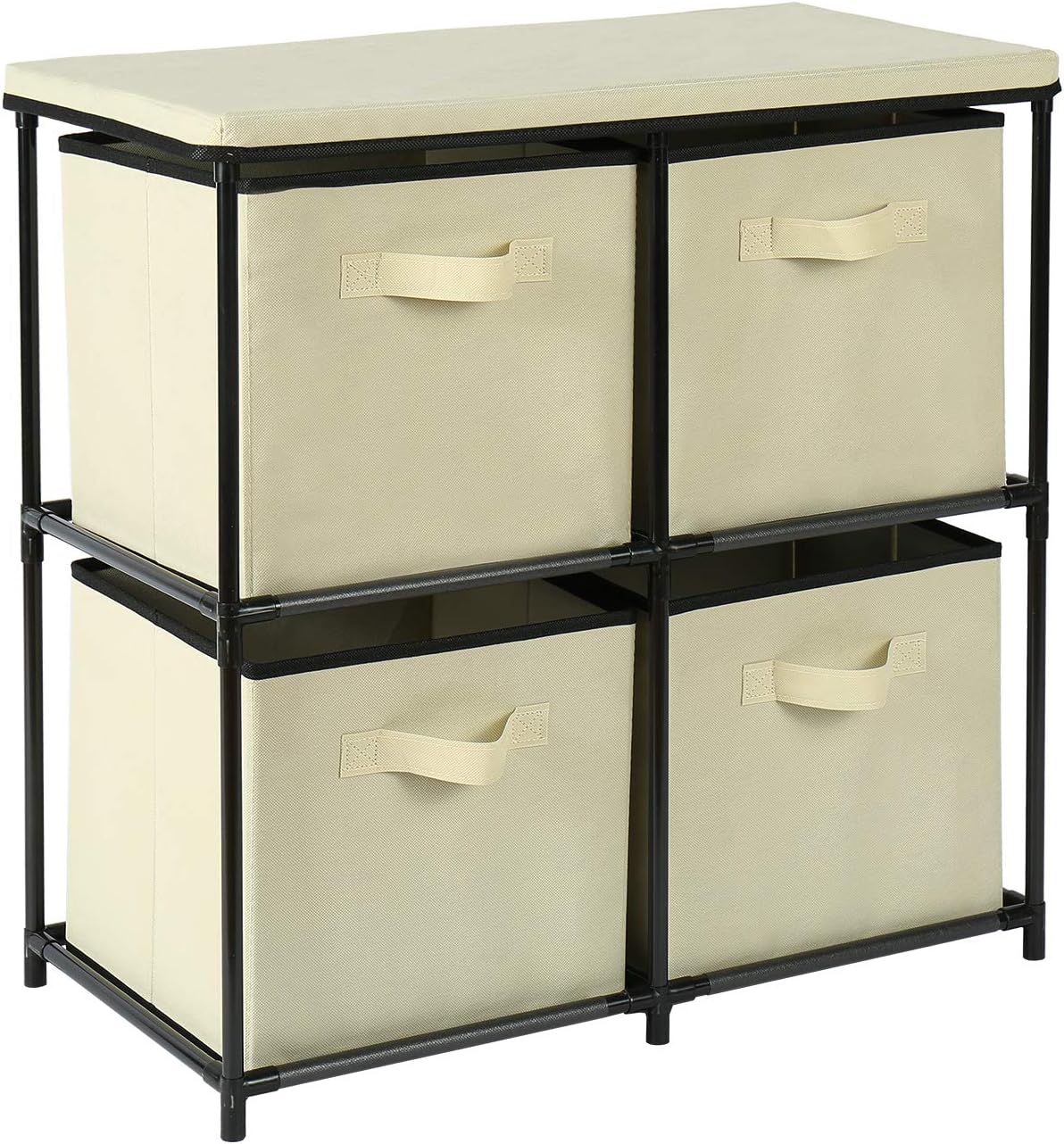 HOMEFORT Dresser Storage Tower,4-Drawer Storage Organizer,Multi-bin Drawer Cabinet with Metal Frame,Dustproof Fabric Bins for Bedroon,Closet,Entryway and Hallway,25" W x13.2 D x25.2 H (Beige)