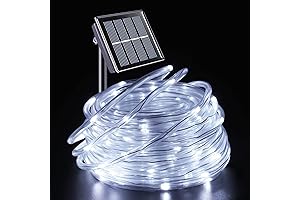 YEGUO 72-Foot 200 LED Solar Rope Lights for Outdoor (White, Clear PVC Tube)