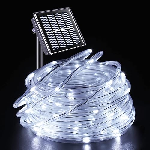Miniatura 22 de YEGUO Cuerda de luz solar impermeable para exteriores, 66 pies, 200 luces LED multicolor, 8 modos de luces de tubo de Navidad en tubo fino
