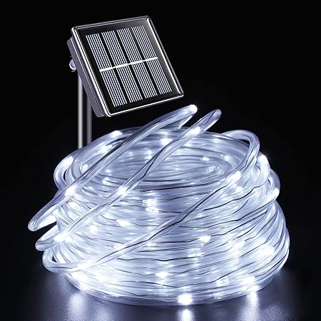 RUICHEN Solar Rope Lights Outdoor - 16.5 Ft 50 LED Waterproof Fairy Lights For Garden, Cool White