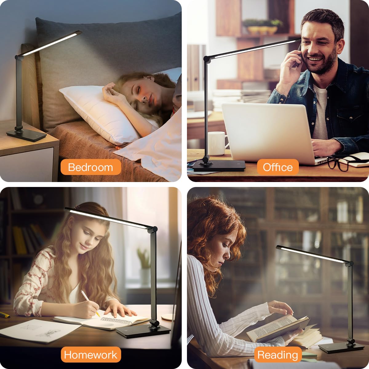 LUJOLUMIN - Lámpara de escritorio, lámpara de lectura regulable, CRI>90, 700 lúmenes, 3 niveles de brillo, control táctil, lámpara LED plegable LED para niños, trabajo, oficina, estudio 8
