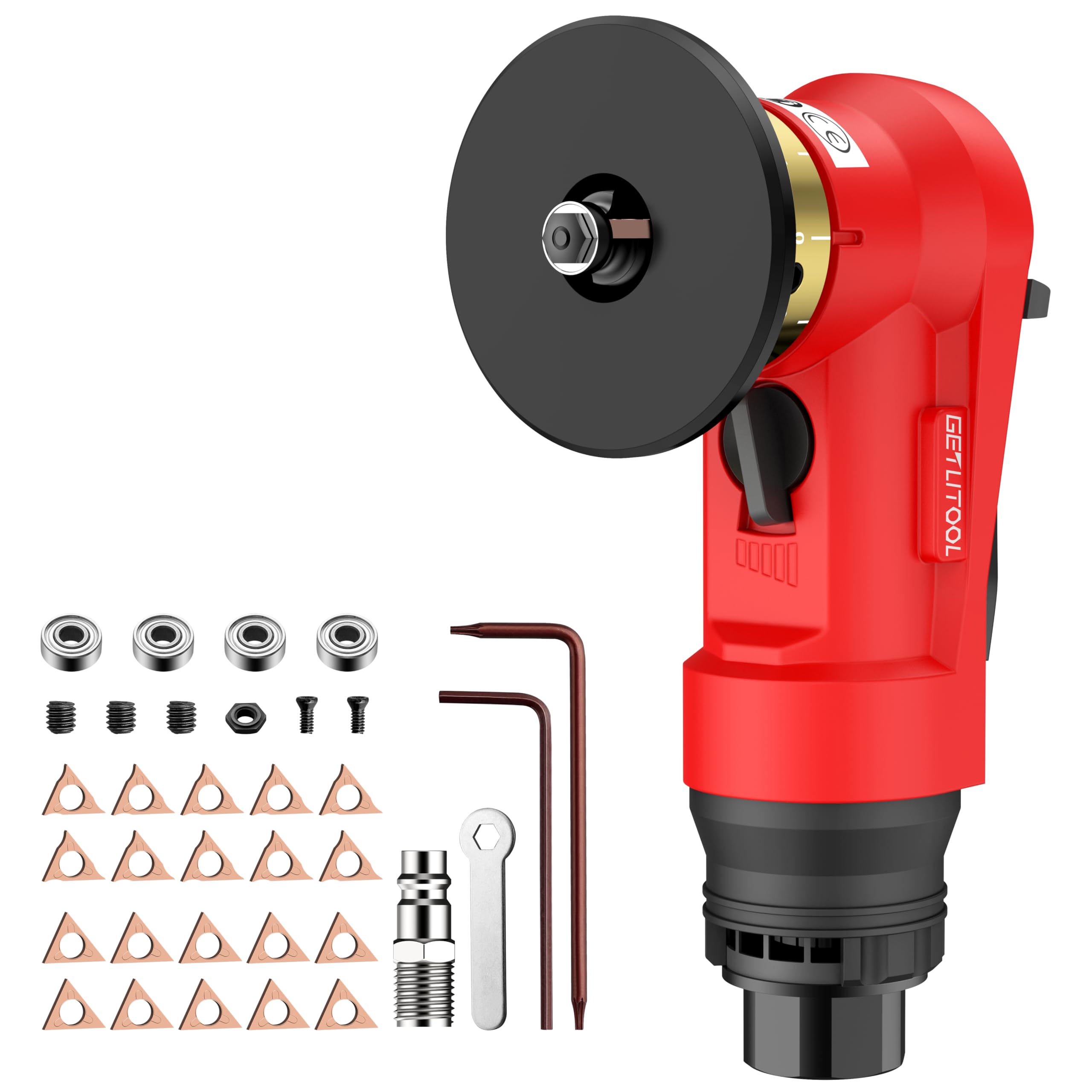 GETLITOOL Mini Pneumatic Chamfering Tool, Air Chamfer Tool Kit with 12 C-Angle & 10 R-Angle Blades, 45 Degree 30000RPM Chamfering Tools with 1/4 Inch Air Inlet for Metal, Wood, PVC & Pipe Deburring