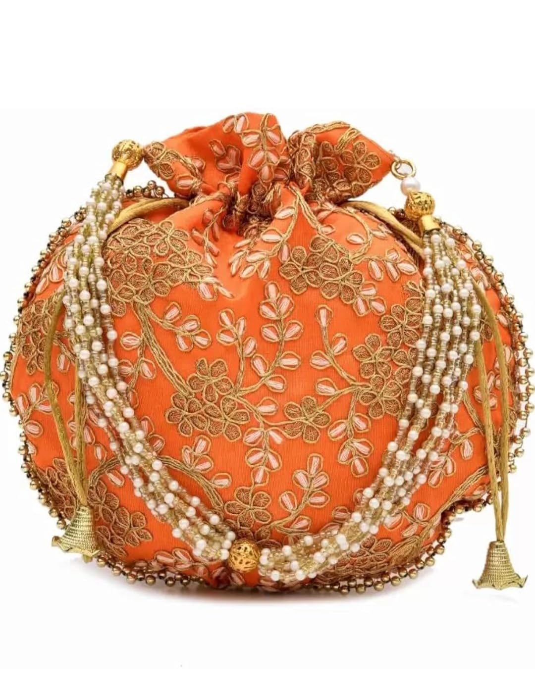 Potli Bags - Mirror Work Pouch Bags For Women | Fancy Ethnic Bag for Wedding, Parties | Bridal Bag (Orange)-image-8