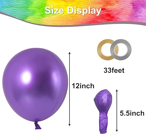 Miniatura 2 de RUBFAC 50 globos metálicos, globos cromados multicolores de 12 pulgadas y cinta, 10 globos de látex gruesos de colores surtidos para cumpleaños,