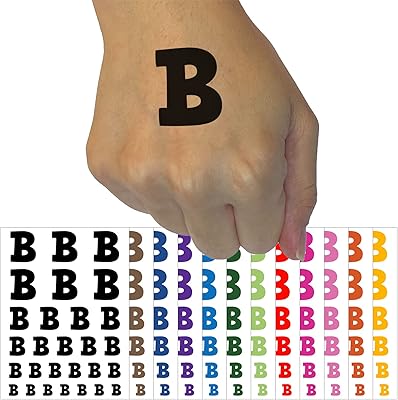 Letter B Uppercase Fun Bold Font Temporary Tattoo Water Resistant Fake Body Art Set Collection - Light Pink (One Sheet)