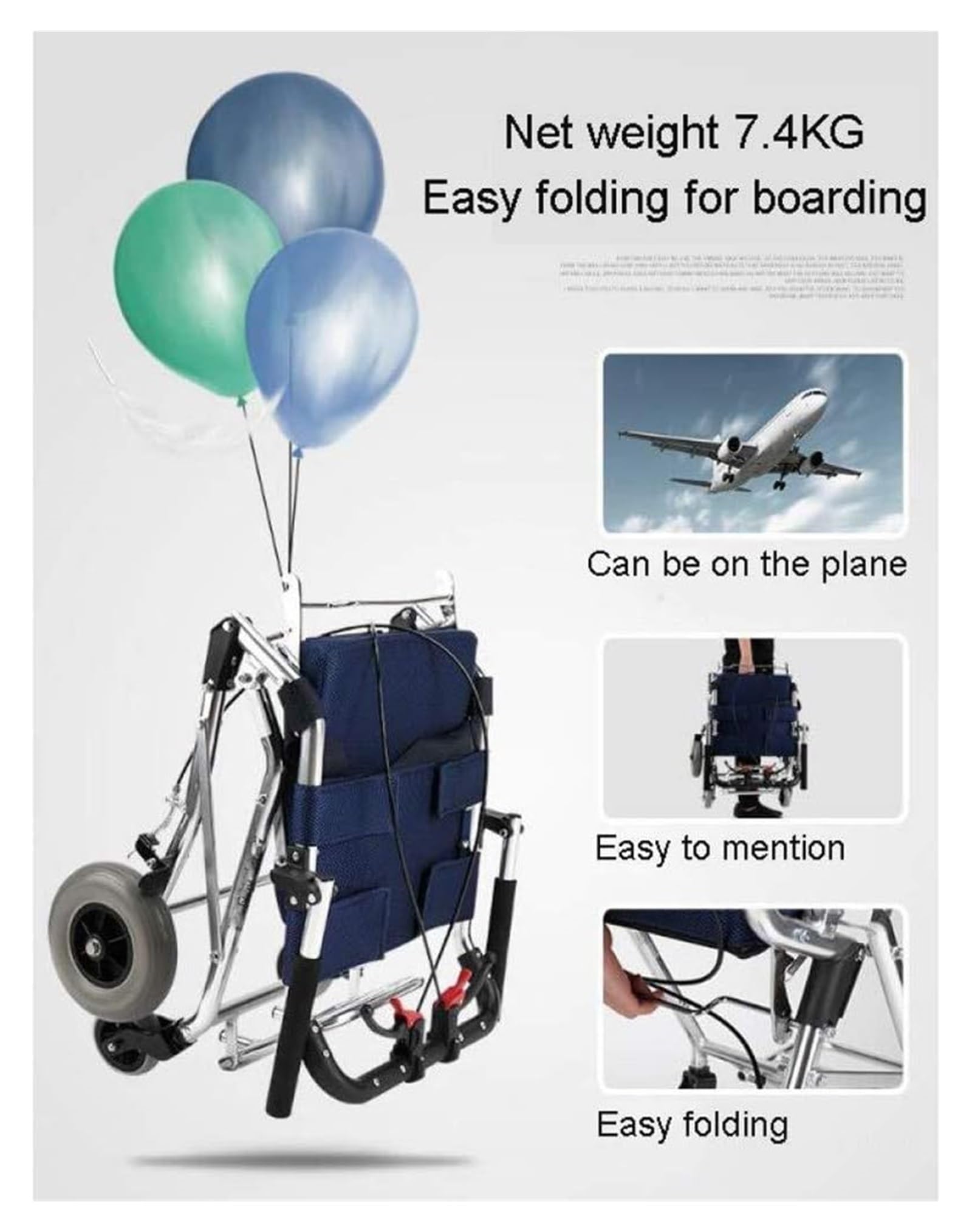 Sillas de Ruedas Silla de Ruedas Manual Ligera Plegable Portátil Pequeña Silla de Ruedas de Viaje de Aleación de Aluminio