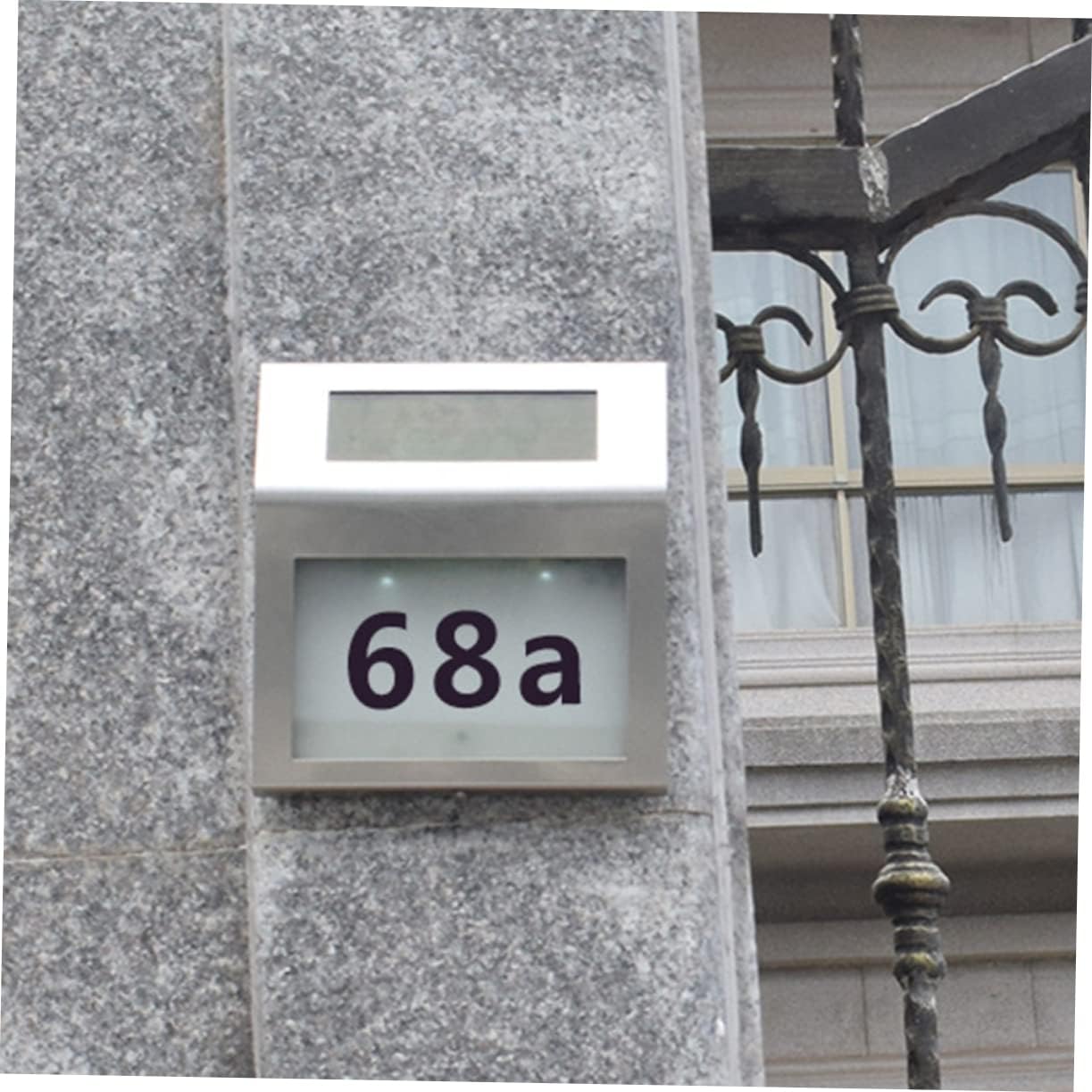 jojofuny 2pcs Modern Solar Lighted Address Led Wall Lamp Stainless Steel Weatherproof Alphanumeric Solar-powered