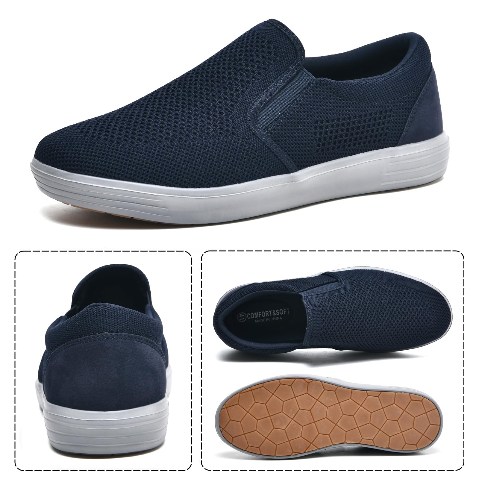 konhill Hombres Casual Transpirable Cómodo Malla Caminar Zapatos Vestido Sneaker Mocasines Slip On Zapatos Entrenadores