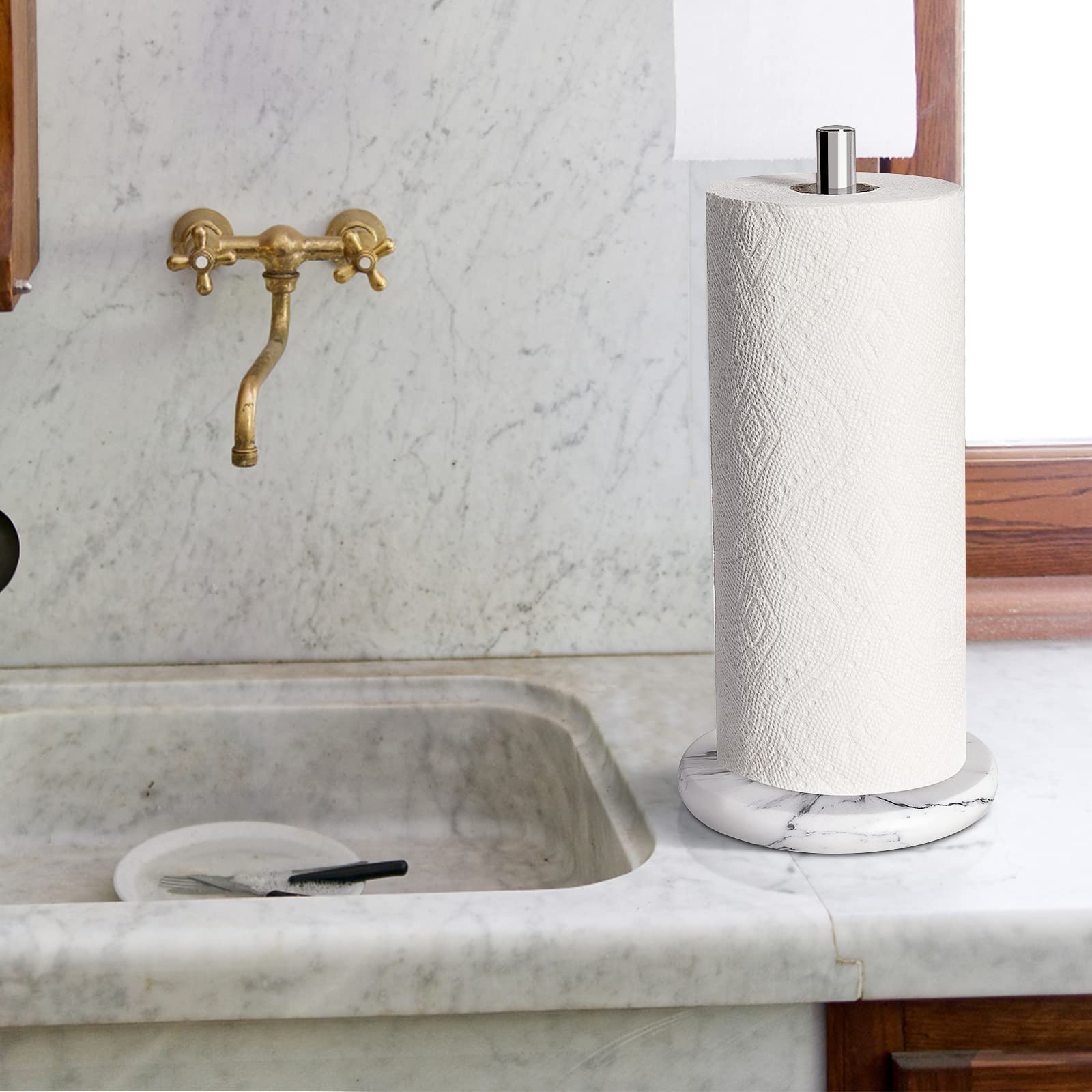 Topsky Standing Paper Towel Holder, Kitchen Paper Towel Roll Stand Countertop, Stainless Steel