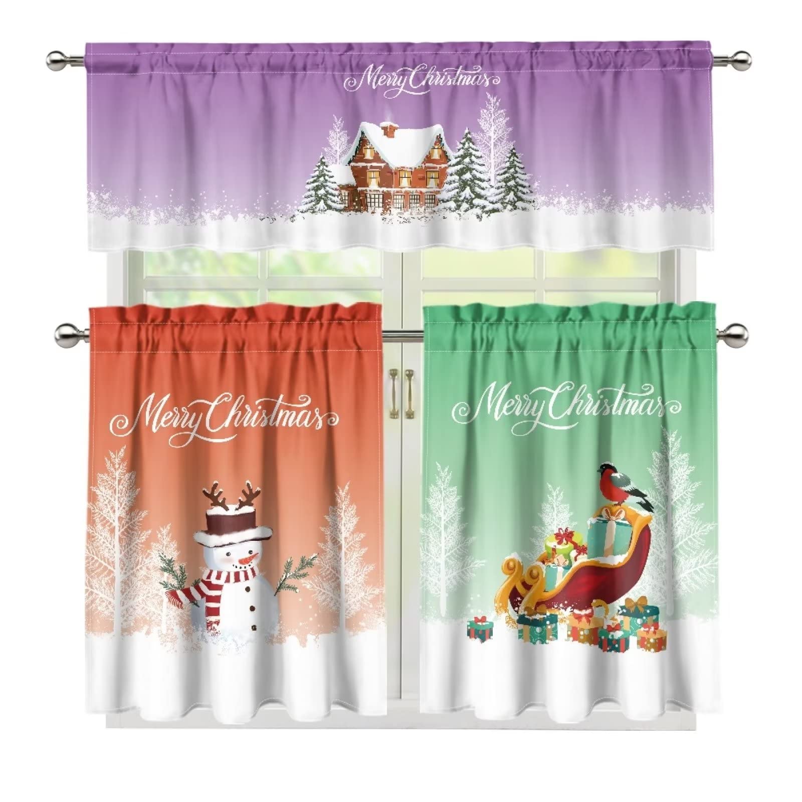 ZFRXIGN Christmas Decor Kitchen Curtain and Valances Set Purple Green Orange Valance Curtain for Window Garden Dorm Decorate Medium Valances for Boys Girls Kids Bedroom Window Drapes Short Curtain
