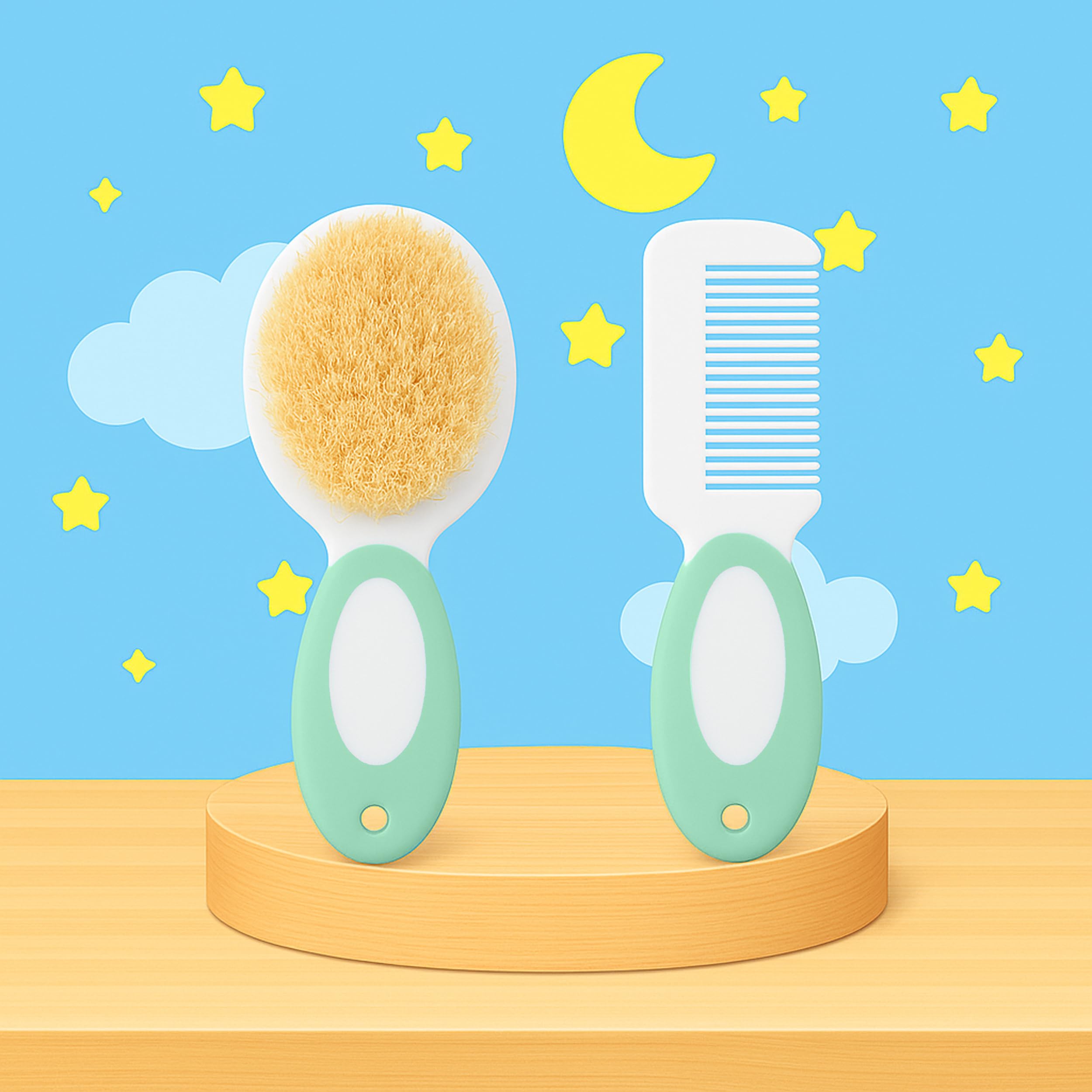 The Cheeky Kidzz Baby Skin Care Soft Bristles Hair Comb and Rounded Tip Hair Brush for Babies Sensitive Grooming BPA Free (Pattern 110)-image-42