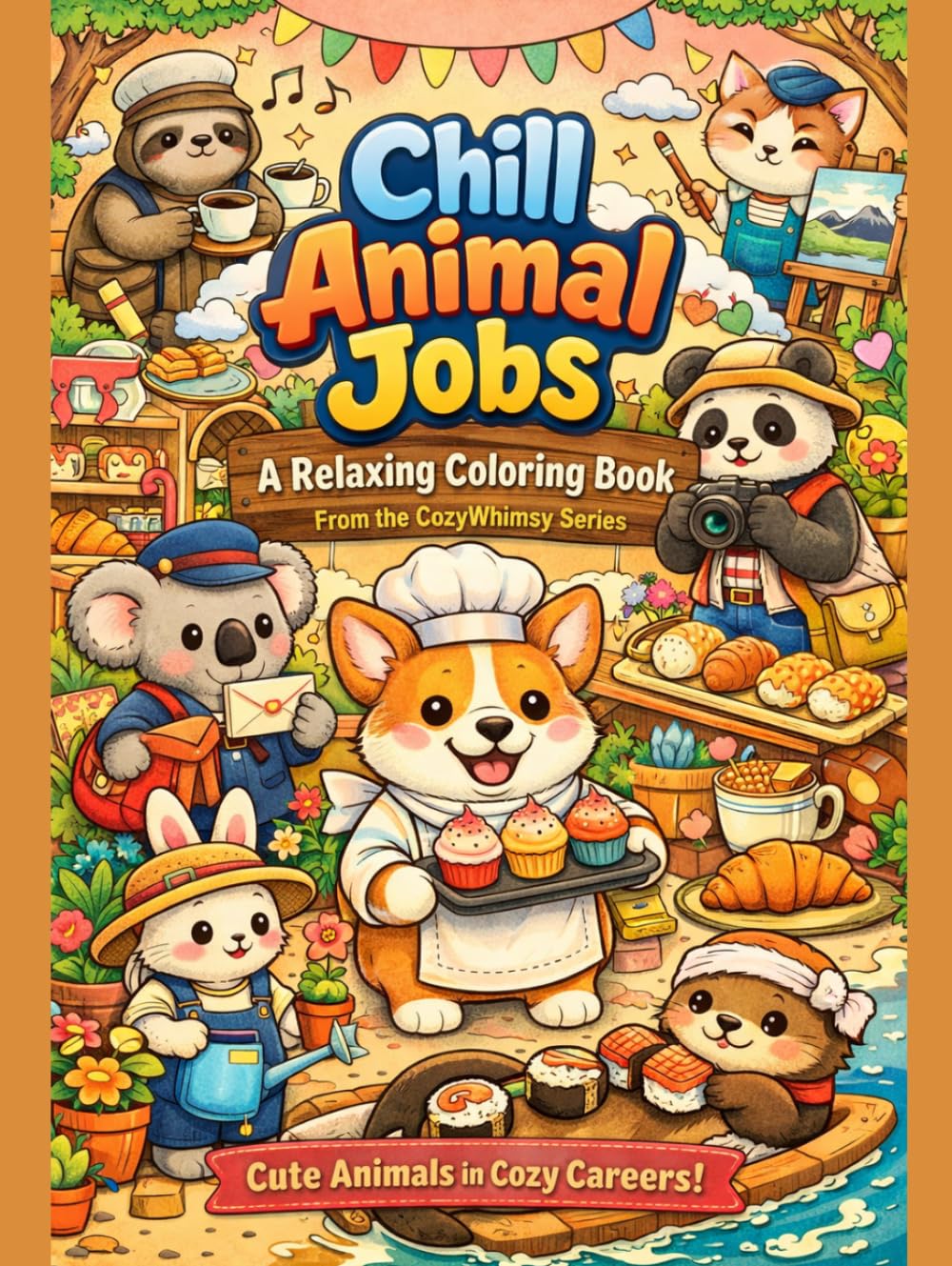 Chill Animal Jobs: Cozy Coloring Book with Cute Animals in Whimsical Careers: A Relaxing Stress Relief Coloring Book for Teens & Adults – Adorable ... Work in Fun, Cozy Scenes (CozyWhimsy Series)