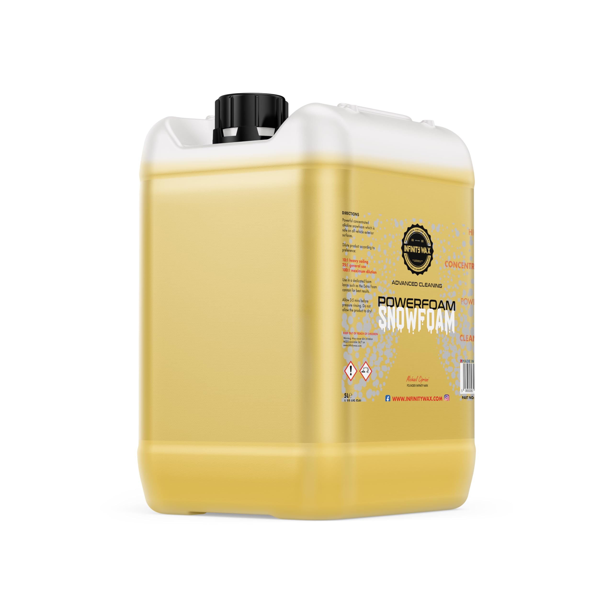 Infinity Wax Powerfoam Snowfoam 5L – Ultra Concentrated Alkaline Pre-Wash Up to 100:1 Dilution Biodegradable & Safe, Heavy-Duty Snow Foam for Pressure Washers Makes Up to 500L