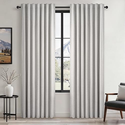 Vista 45 de Topfinel Cortinas Opacas y Cortinajes Marfil Crema de 84 Pulgadas de Largo, Beige con Pliegues Pinzados Completamente Opacas de Lino Natural