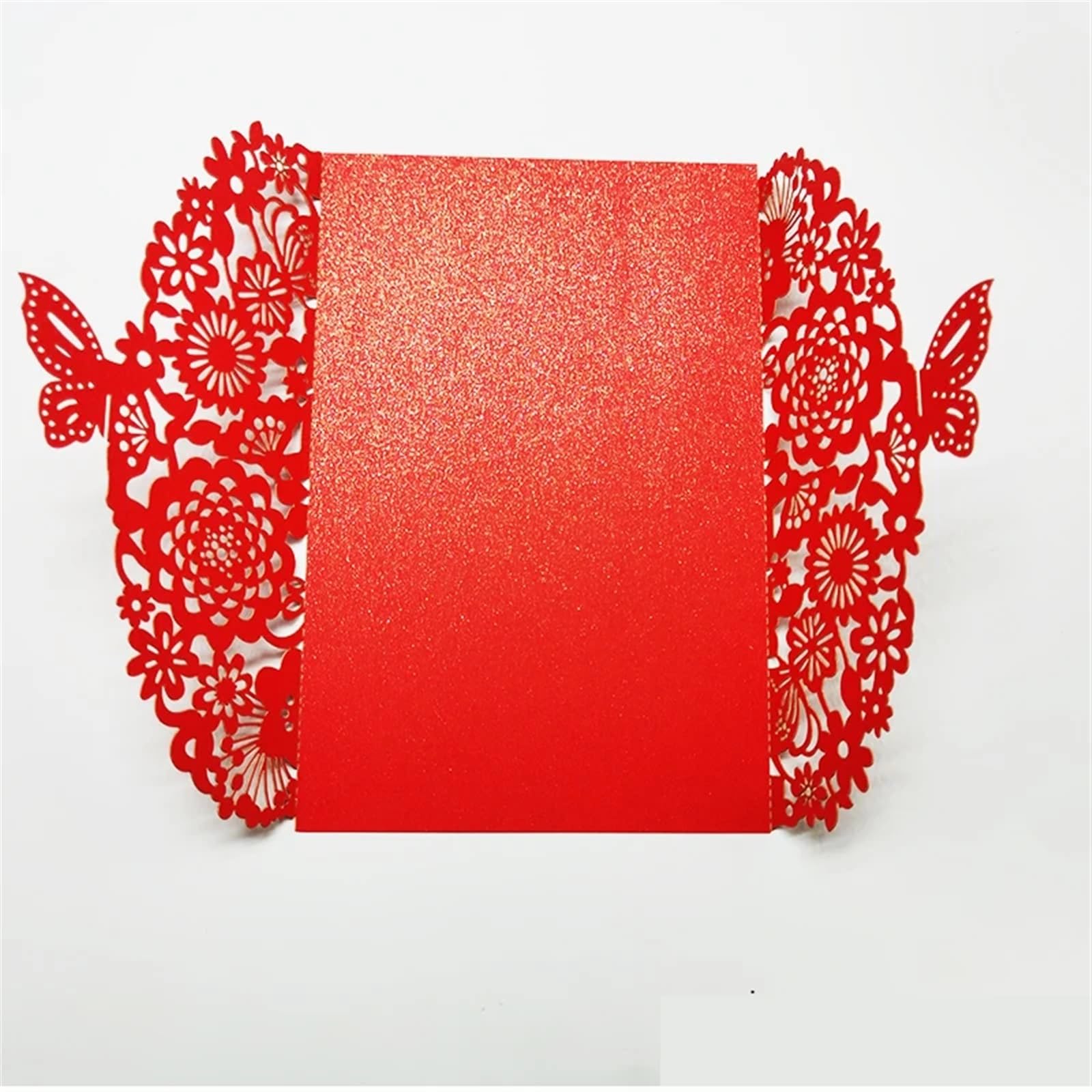 Einladungsumschläge, Schmetterlings-Hochzeitseinladungskarten, 10 Stück, glitzernd, mehrfarbig, mit Umschlägen(Red,Only Cover)