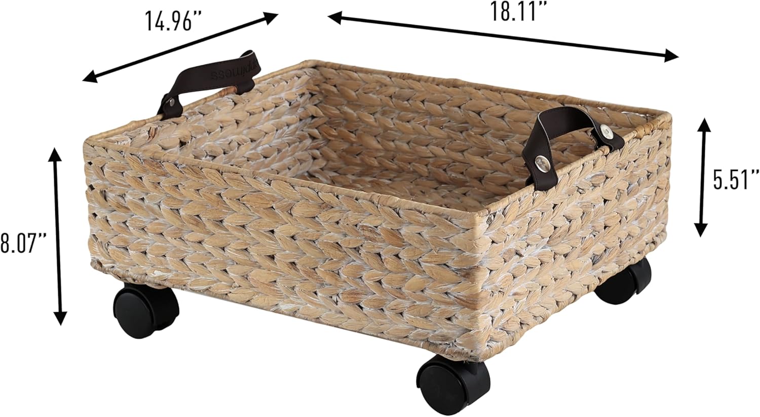 Eyely KSB2014C Keira 18.11" Classic Farmhouse Handwoven Hyacinth Rectangular Underbed Storage Bin with Wheels and Handles, White Wash