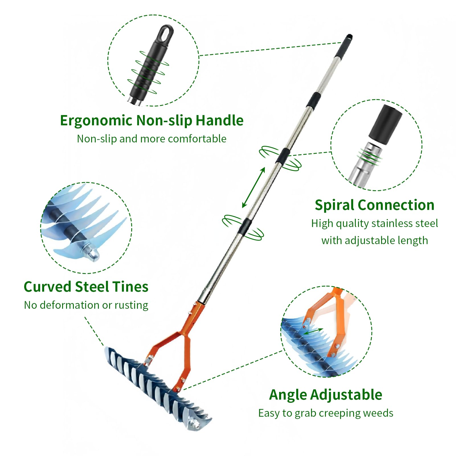 Grabie do strzechy, 35 cm (35 cm) – wytrzymała stal; narzędzie z uchwytem do wydajnego usuwania martwej trawy; wszechstronna pielęgnacja podwórka; zwiększa glebę; trwałość; w ogrodach (grabie)