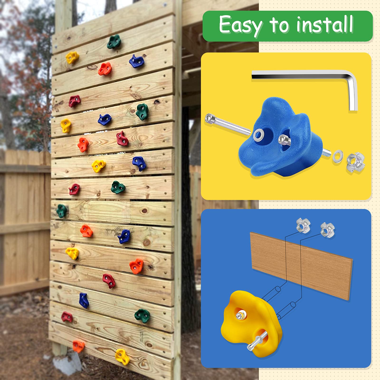 Trymaker Soportes de escalada, pared de escalada en roca para niños, juego de 20 empuñaduras de escalada para niños y adultos al aire libre