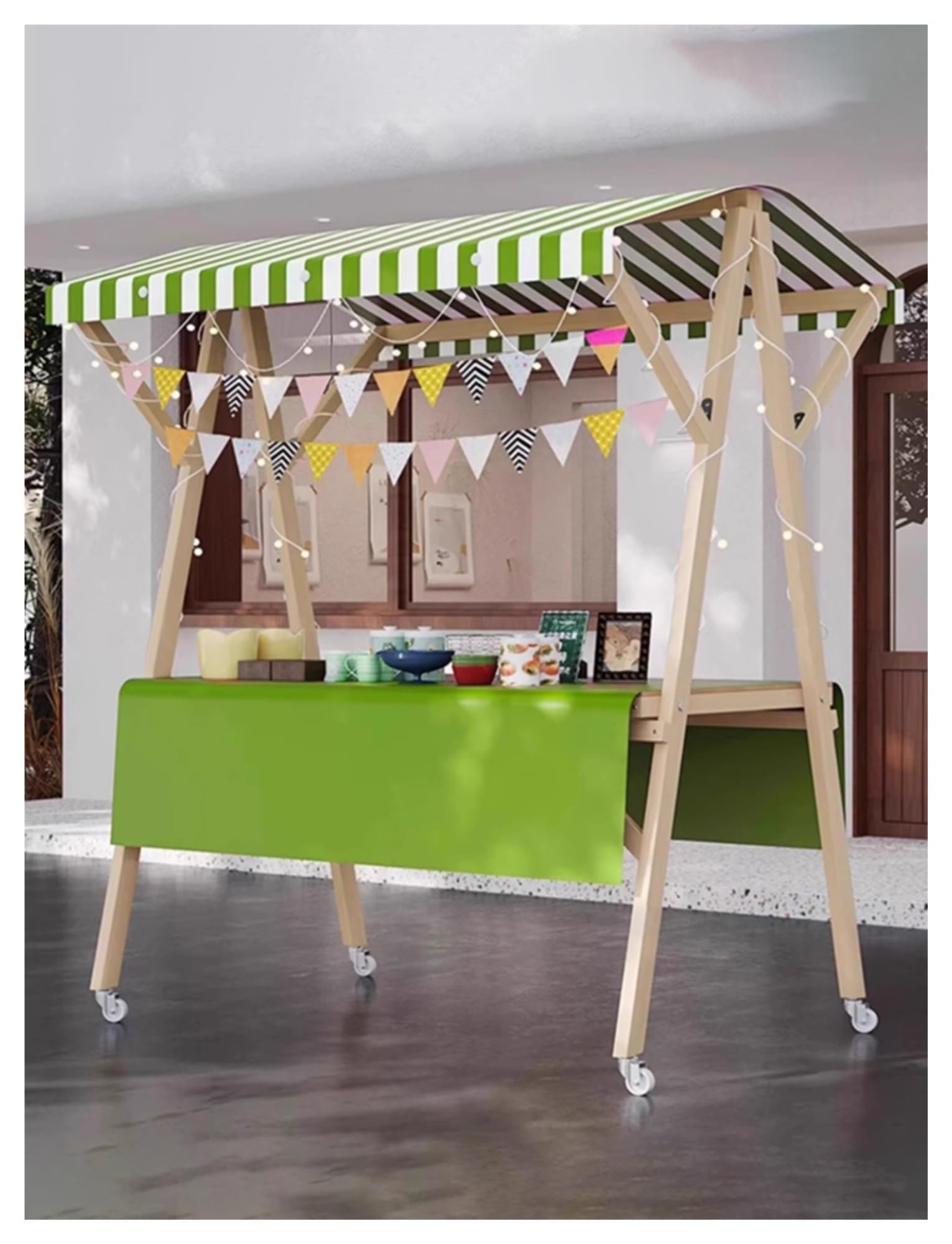 Soporte de exhibición plegable de madera de 150 cm con mantel y toldo para vendedores ambulantes, mercados de agricultores, ferias de manualidades