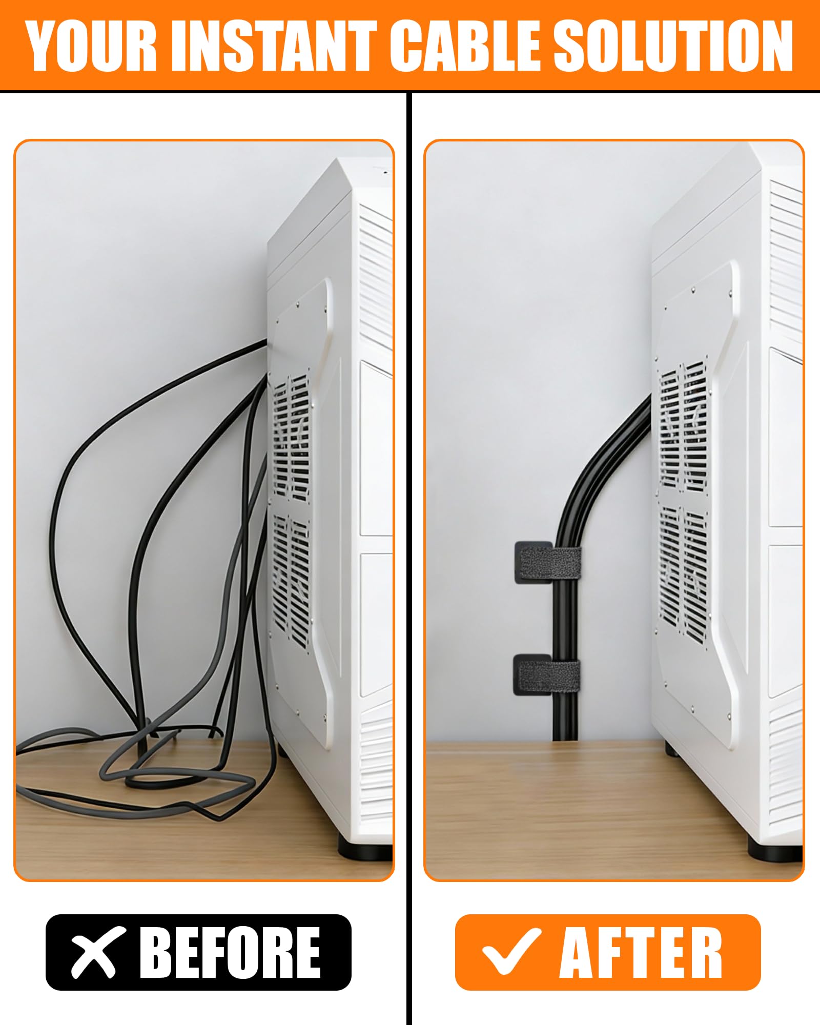 Opaski na Kable 50 Sztuk, Uchwyty na Kable Samoprzylepne, Zarządzanie Kablami pod Biurkiem, Opaski z Rzepem Regulowalne, Klipsy do Kabli do Telewizora PC Laptopa