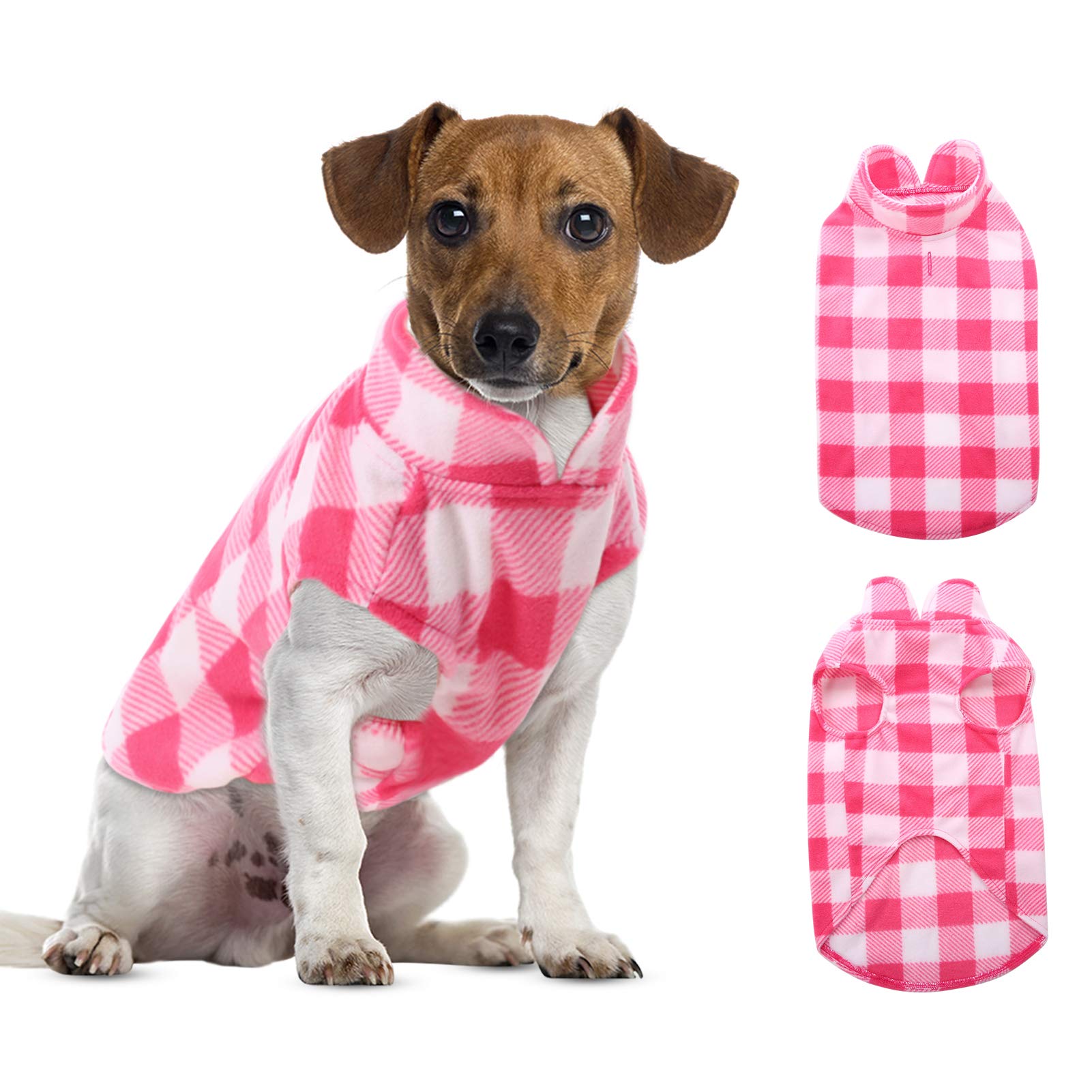 ASENKU Dog Sweater, Plaid Dogs Fleece Vest, Soft Comfortable Pet Pajamas, Warm Winter Puppy Shirt, Cold Weather Coat Jacket Pet Clothes for Small &