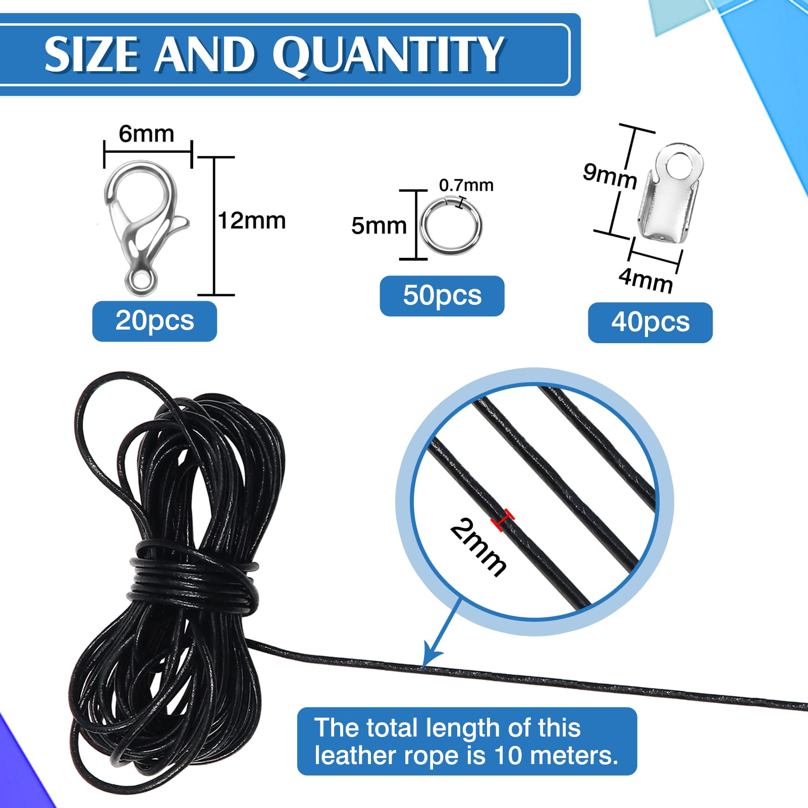 TOAOB 10m Black Necklace Cord with Clasp and Jump Rings 2mm Leather Waxed Cotton Cords for Necklace Bracelet Jewelry Making DIY Crafts - Image 2