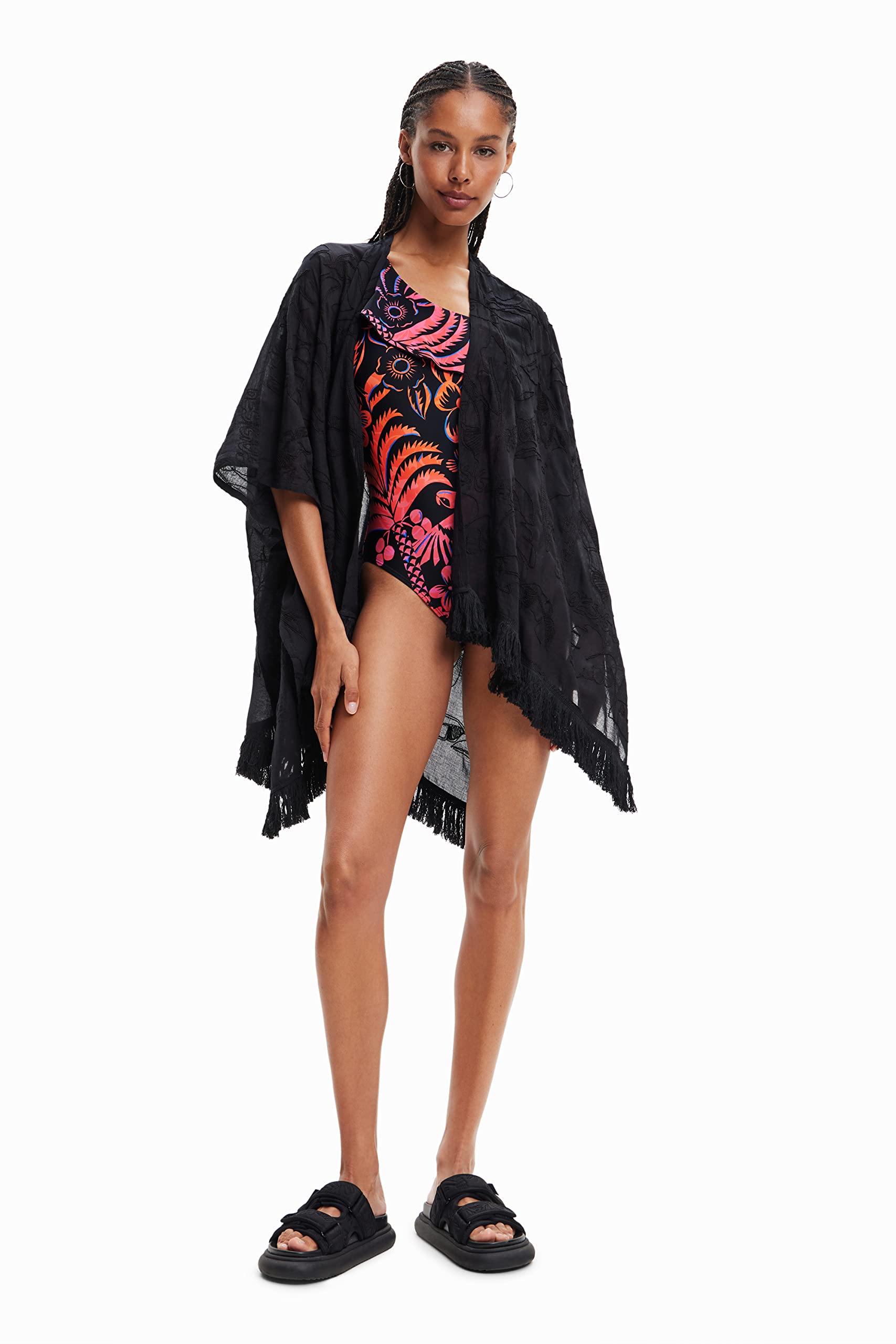 Desigual Caftán Kafta Flower Clara 1000 Blanco para Mujer