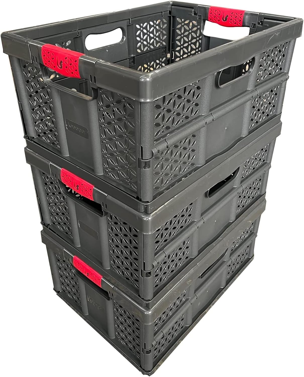 Solent Plastics 3 x 32 Litre Extra Strong Folding Plastic Stacking