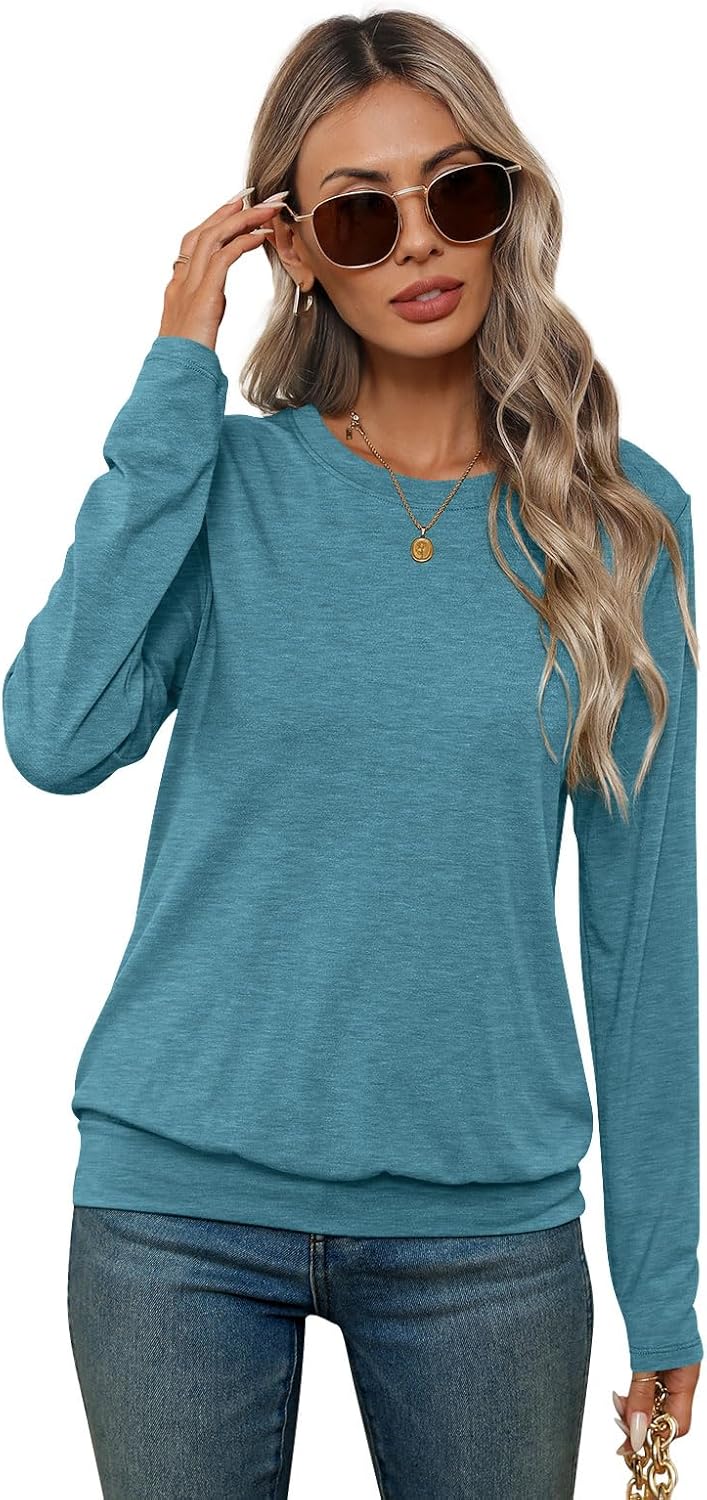 Womens Long Sleeve Shirts Casual Banded Hem Tops Basic Tees Spring Outfits Clothes 2026 - Image 2