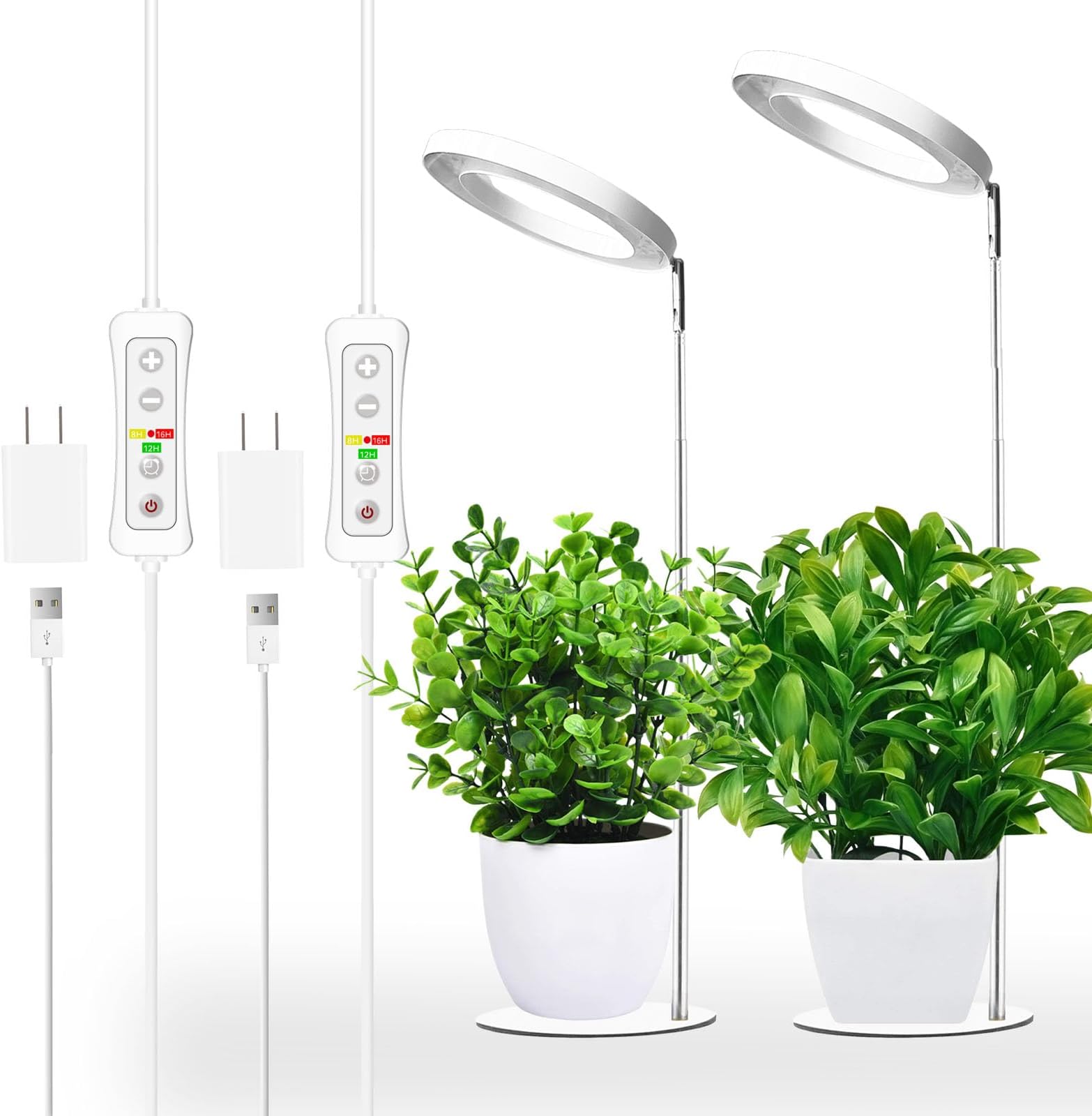 Yadoker - Grow Light for Indoor Plants, LED Desk Light, Adjustable Height, Auto Timer with 8/12/16 Hours, 10 Level Brightness, Ideal for Small Plant Growing