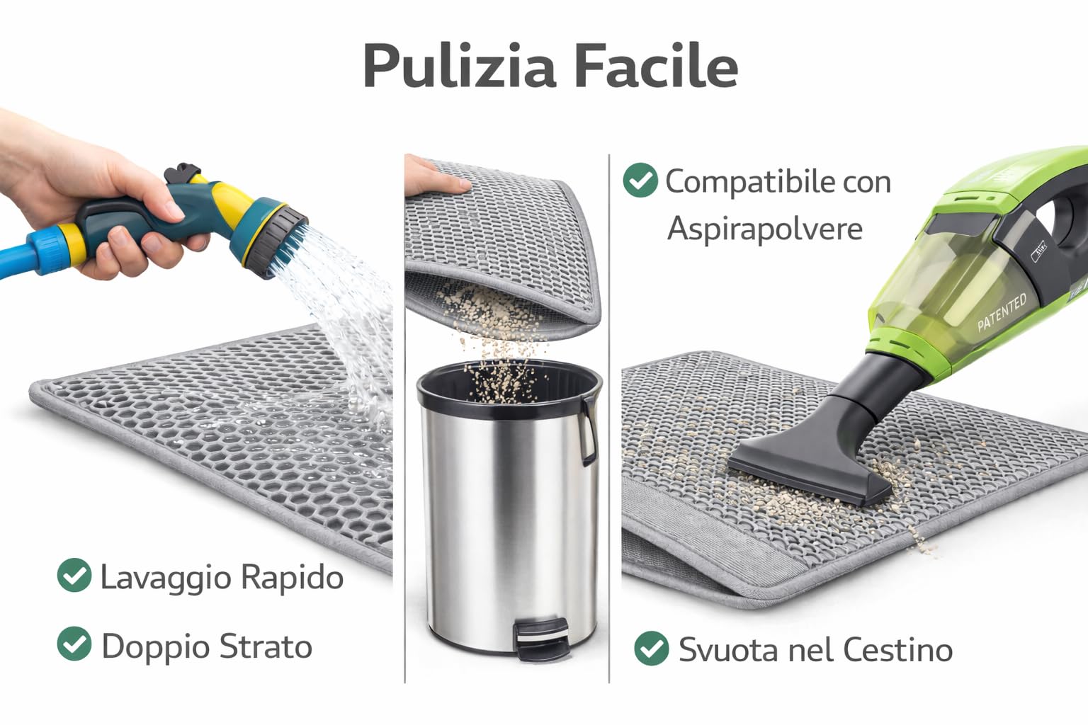 Tappetino Lettiera Gatto 75x55 cm XL | Tappeto per Lettiera Doppio Strato a Nido d'Ape | Tappetino Gatto Sabbia Impermeabile in Gomma EVA | Anti-Tracciamento, grigio