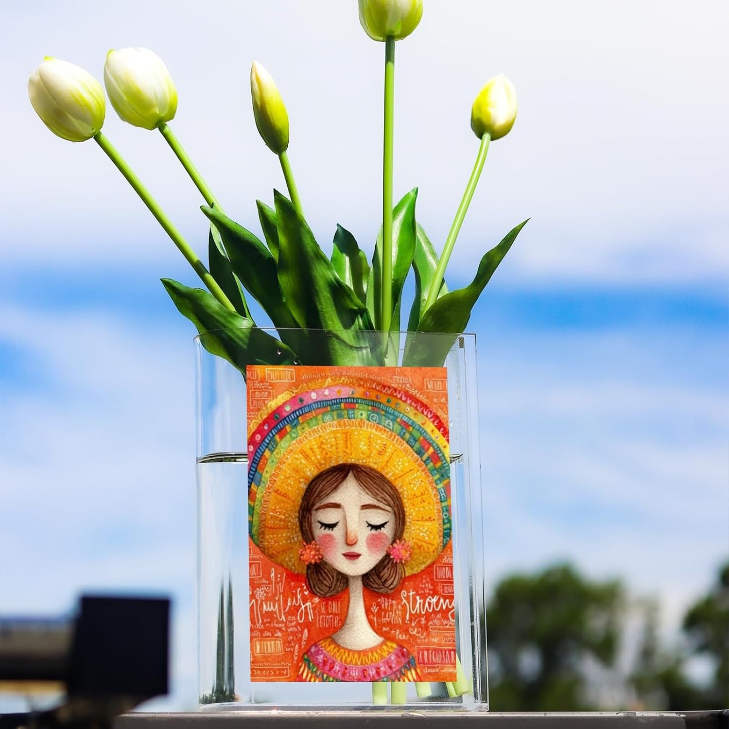 Book Shaped Vase for Flowers,Colorful Rainbow Cartoon Girl Clear Bookend Vase Aesthetic Room Decor for Modern Home/Office, Minimalist Shelf Organizer with Floral Display for Book Lovers