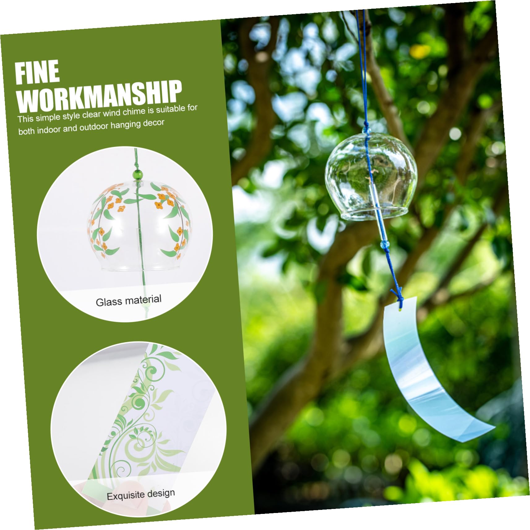 iplusmile Campanelli Vento in Vetro 4 Pezzi Decorativi da Appendere per Balcone e Giardino Design Semplice e Funzione Rilassante per Esterno