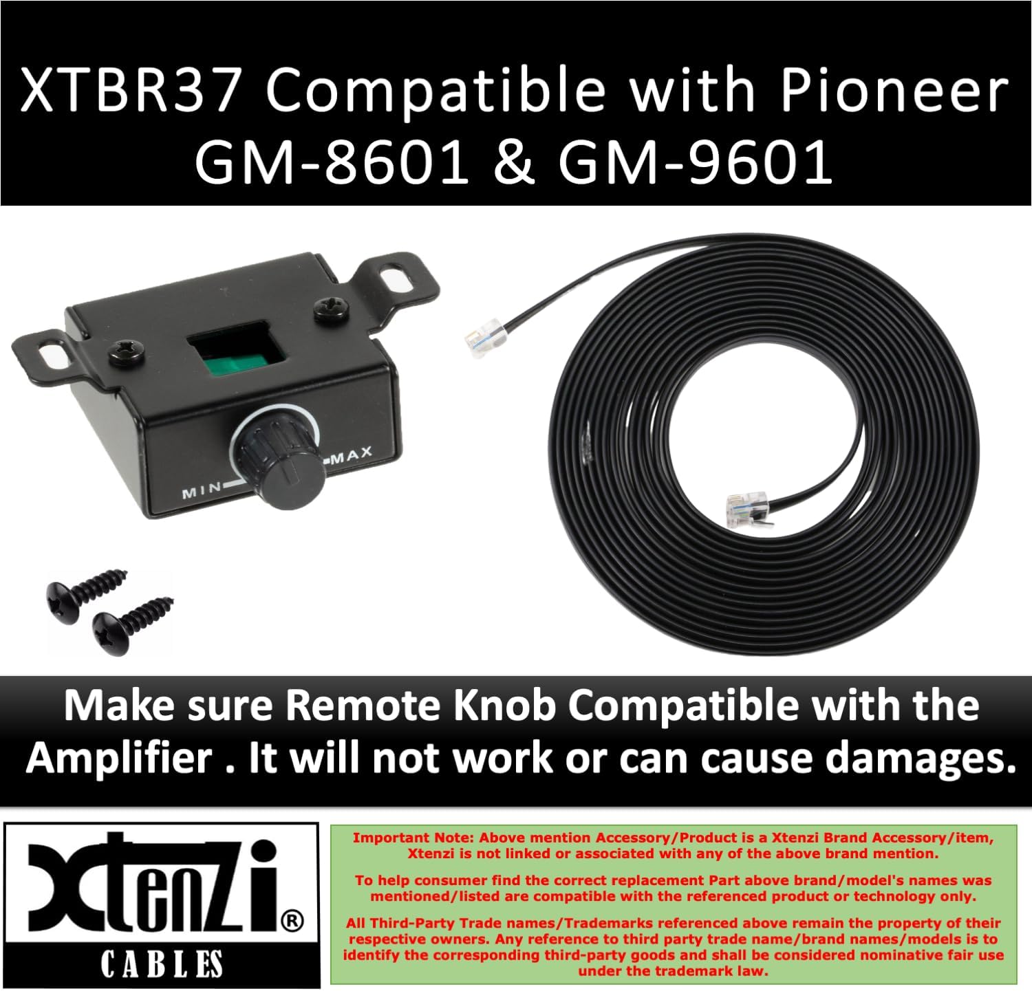 Xtenzi Amplifier Bass Volume Knob Control Remote XTBR37 Compatible with Pioneer Select Models: GM-8601 GM-9601