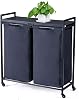 Mxfurhawa Laundry Hamper with Wheels,Rolling Laundry Basket with Shelf,Laundry Sorter Removable Laundry Bags,10.37gal Capacity, Large Laundry Basket with Wheels for Home, Laundry Room Dark Gray-2