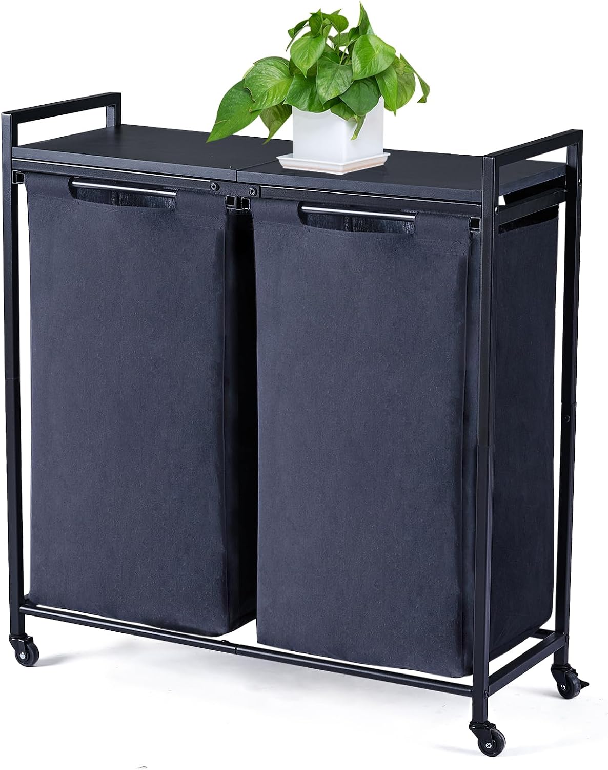 Mxfurhawa Laundry Hamper with Wheels,Rolling Laundry Basket with Shelf,Laundry Sorter Removable Laundry Bags,10.37gal Capacity, Large Laundry Basket