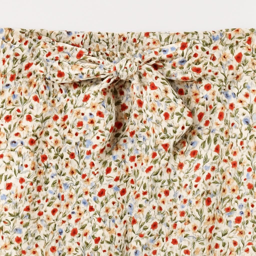 Mayoral 6573 Mädchenhose mit Blumenmuster, reguläre Passform, elastischer Bund mit Schleife, leichte Baumwolle, Sommerdruck, bunte Blumen