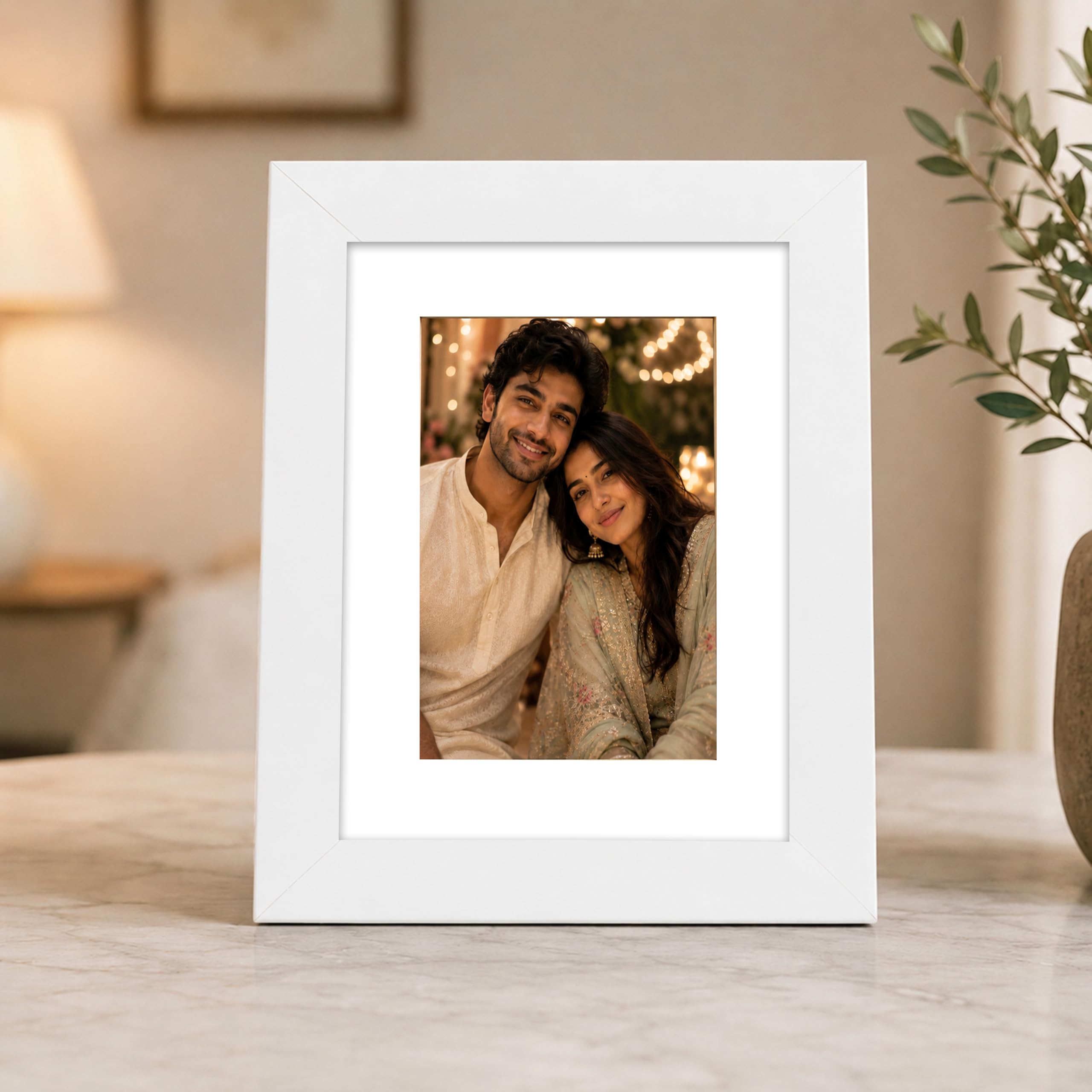 Art Street Synthetic White Table Photo Frame (6 inches x 8 inches, Matted to 4 x 6 Inches)