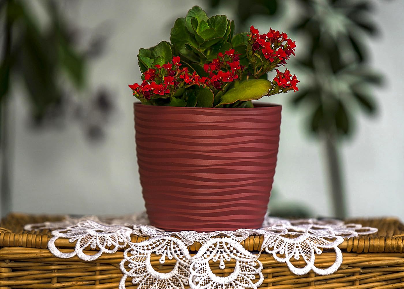 Home Garden Ornaments Plant Pots Indoor, Set of 3 Plastic Flower Pots, Unique Wave Design, No Drainage Holes - Image 4