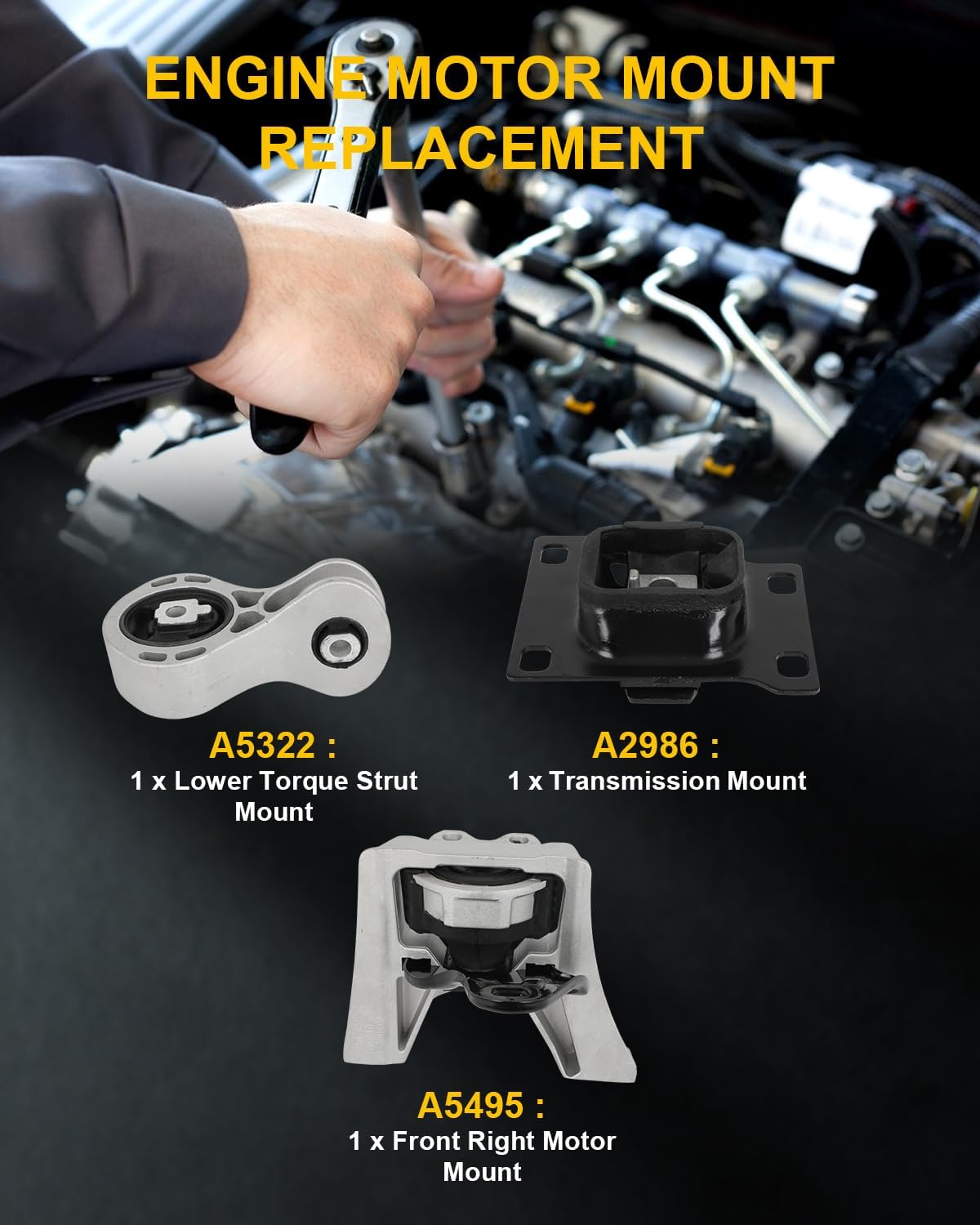 OCPTY 3PCS Engine Motor Mount Transmission Mount and Torque Strut Mount Set Compatible for Ford Focus 2008 2009 2010 2011, Automatic Transmission # A5322 A2986 A5495