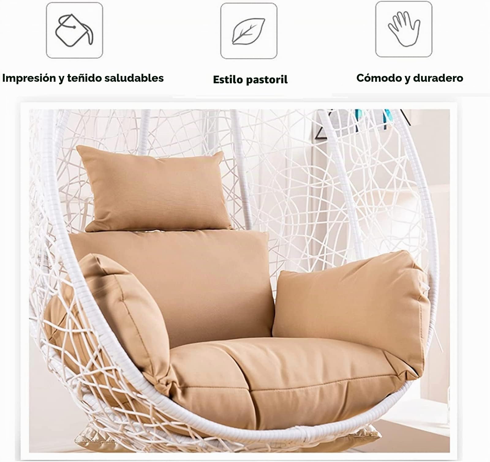 Cojín de Repuesto para Silla, Cesta Colgante, Funda de Repuesto para Asiento de Silla, Impermeable, Funda de cojín para Silla de Patio, jardín (sin Relleno)