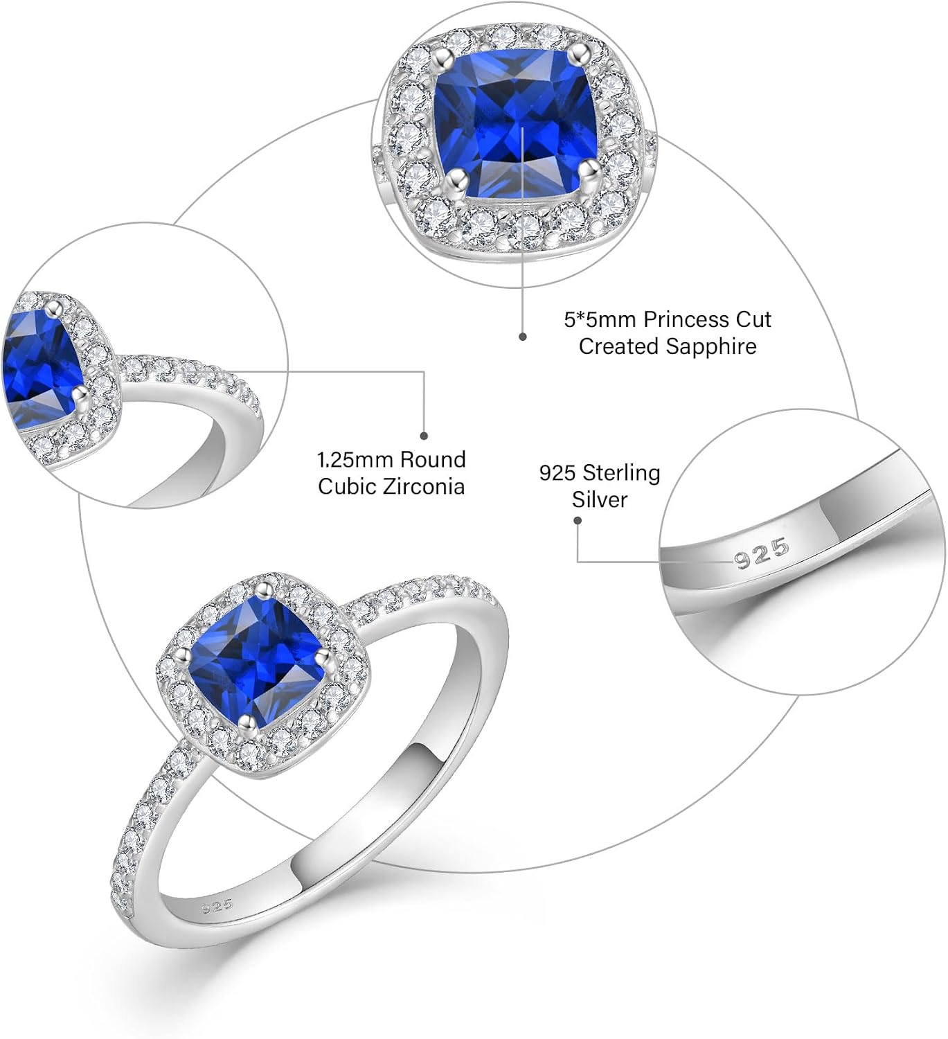 Promise Ring for Women 925 Sterling Silver Princess Cut Halo Birthstone Ring for Her Brides Wife Size 5-10