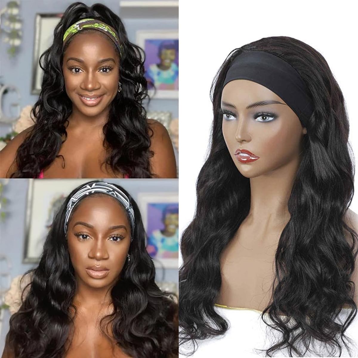 Headband Wig Human Hair Body Wave 20 Inch Half Wig Glueless Human Hair Wig for Women 150% Density Brizilian Virgin Hair Wear and Go Wigs Machine Made Natural Color - Image 4