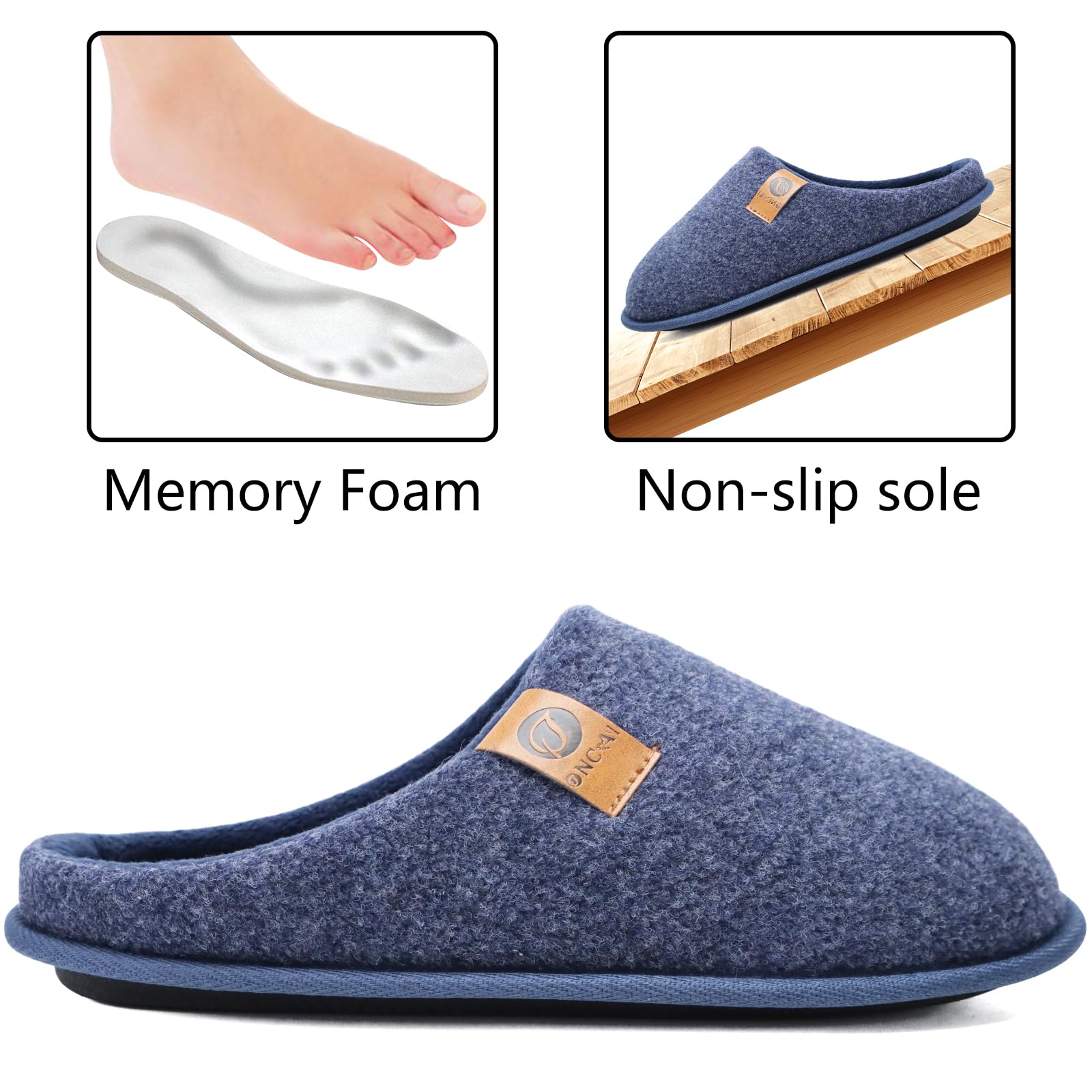 ONCAI Pantofole da Uomo Invernali, Comoda Memory Foam Calde Scarpe da Casa in Lana Con Suola Antiscivolo Taglia 40-49 EU
