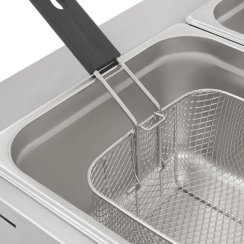 Miniatura 6 de Freidora de gas de doble tanque con termómetro  Freidora de propano con 2 cestas de acero inoxidable y tapas  Gran capacidad del tanque de aceite