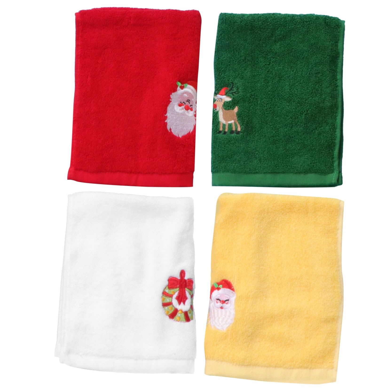 Serviettes de Noël en coton brodé de style aléatoire pour le visage, lot de 4 pièces