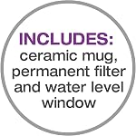 Salton Machine à café mini à portion unique de 1 tasse avec filtre en maille réutilisable, avec tasse en céramique bonus pour la maison ou le bureau, compacte 10 oz, noir (FC1205)